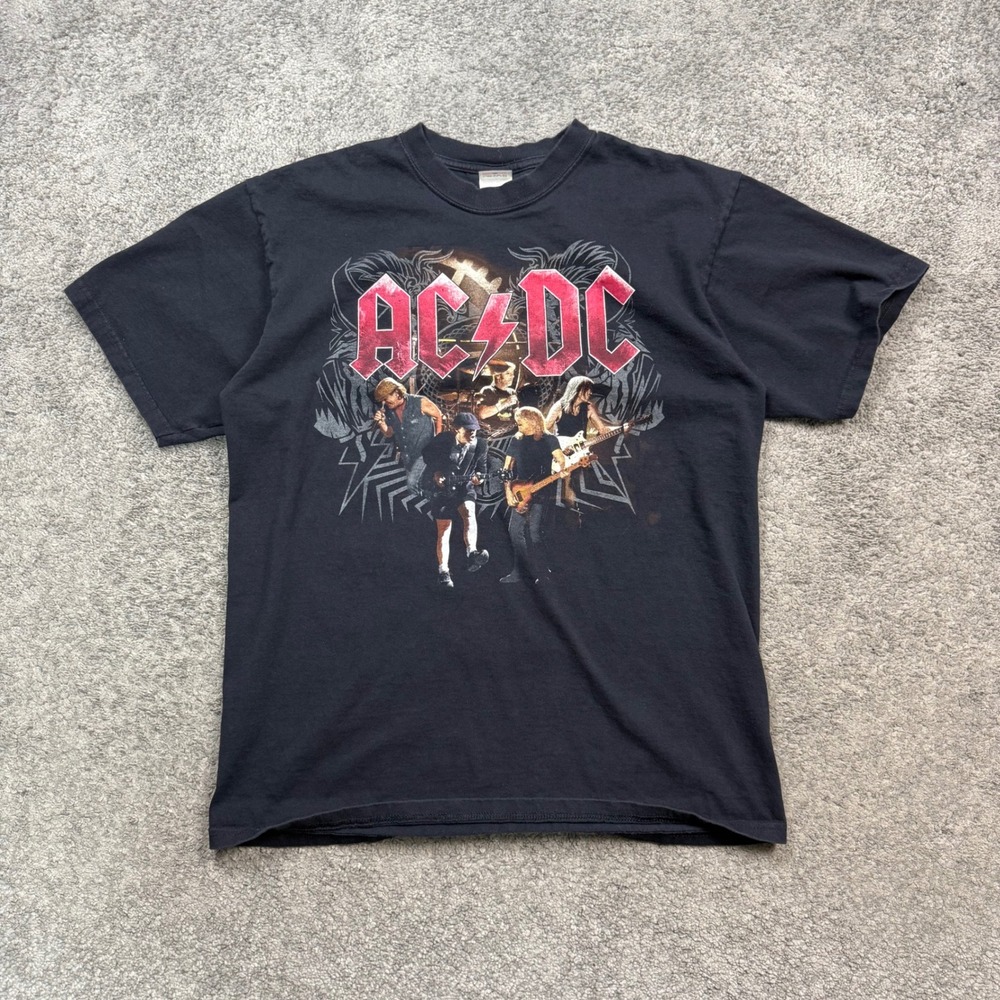AC/DC Black Ice 2009 World Tour Graphic T-Shirt Black Size Large Rock Band Tee